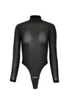 Lusca Women's Black Nicole Mesh Mock Neck Thong In Black