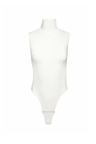 Lusca Women's Neutrals Chaka Smooth Stretch Turtleneck Thong Magnetic Closure Bodysuit In White