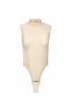Lusca Women's Neutrals Linzy Mesh Mock Neck Thong Magnetic Bodysuit