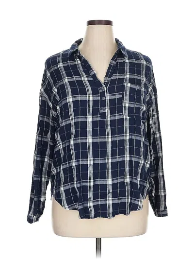 Pre-owned Lush 3/4 Sleeve Button Down Shirt In Blue