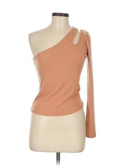 Pre-owned Lush 3/4 Sleeve Top Tan One Shoulder Neckline Tops In Brown