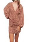 Lush Animal Print Ruched Mini Dress In Marsala/taupe In Multi
