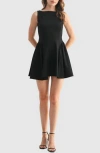 Lush Basque Fit And Flare Minidress In Black