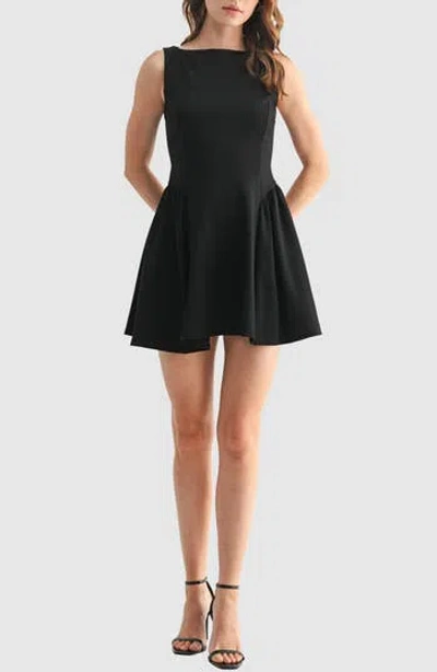 Lush Basque Fit And Flare Minidress In Black
