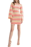 Lush Bell Sleeve Wavy Knit Minidress In Pink Yellow Multi