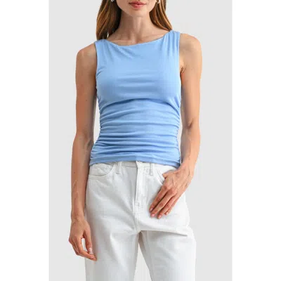 Lush Boat Neck Side Cinched Knit Tank In Blue