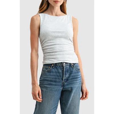 Lush Boat Neck Side Cinched Knit Tank In White