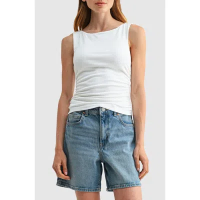 Lush Boat Neck Side Cinched Knit Tank In White
