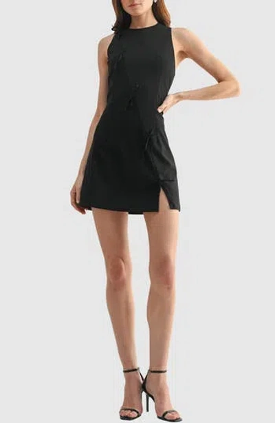 Lush Bow Appliqué A-line Minidress In Black