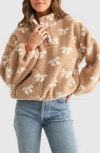 Lush Bow High Pile Fleece Pullover In Brown