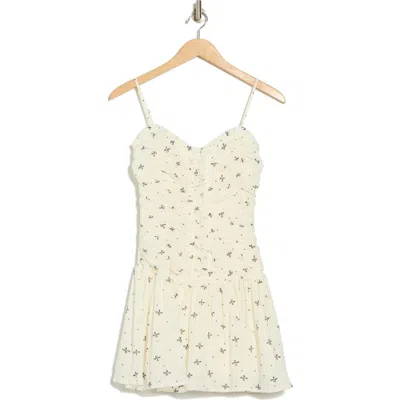 Lush Bow Print Drop Waist Minidress In Ivory Black