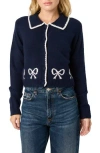 Lush Bows Collared Cardigan In Blue