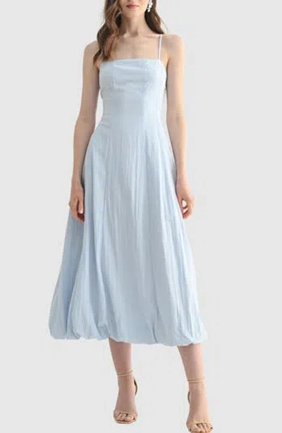 Lush Bubble Hem Linen Blend Midi Dress In Blue