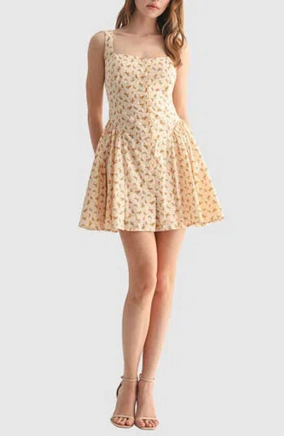 Lush Button Detail Fit & Flare Minidress In Neutral