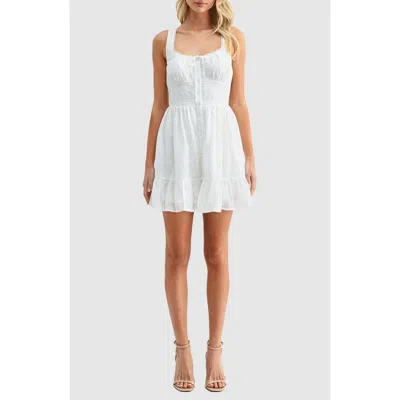 Lush Button Front Cotton Eyelet Minidress In White