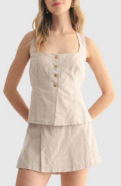 Lush Button Front Cotton Vest In Neutral