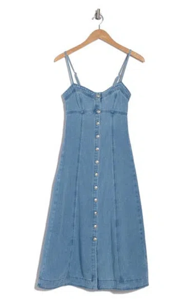 Lush Button Front Denim Midi Dress
