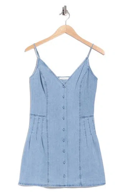 Lush Button Front Denim Minidress In Blue