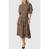 Lush Button Front Pleated Midi Dress In Gold