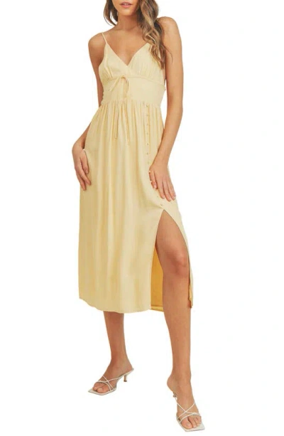 Lush Button Midi Dress In Butter Yellow