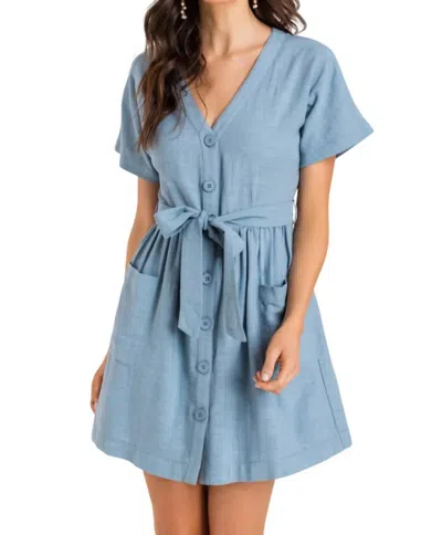 Lush Button Tie Mini Dress In Blue