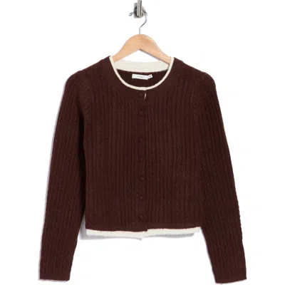 Lush Cable Knit Cardigan In Brown