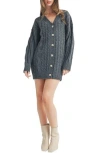 Lush Cable Knit Cardigan Sweater Dress In Charcoal
