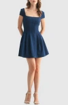 Lush Cap Sleeve Denim A-line Minidress In Gold