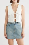 Lush Collar Eyelet Front Tie Top In White
