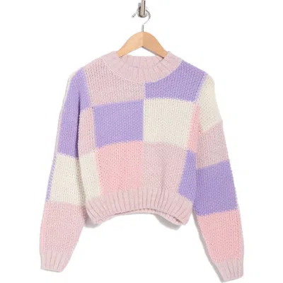 Lush Colorblock Mock Neck Sweater In B Purple