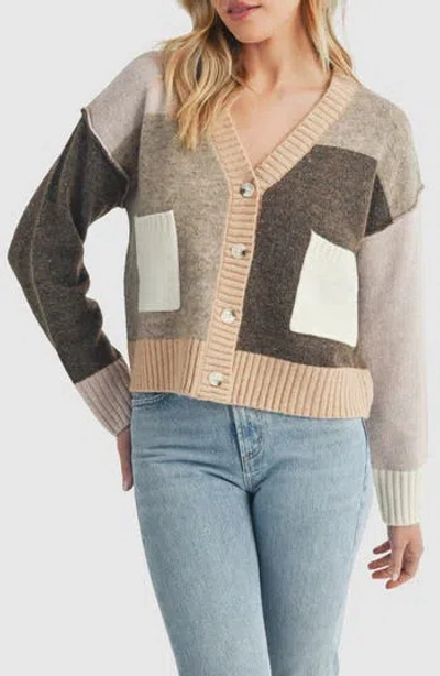 Lush Colorblock V-neck Cardigan In Tan Multi