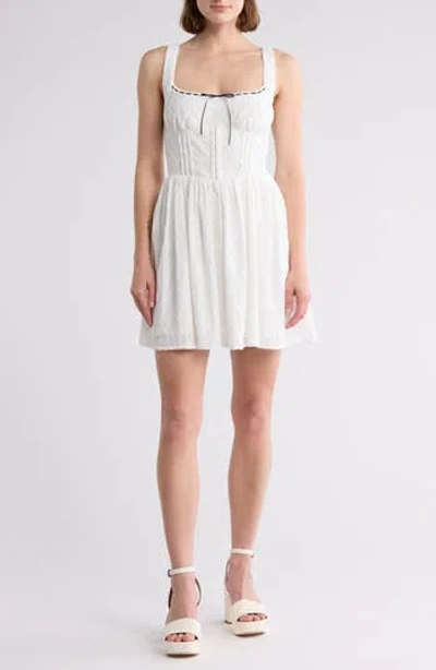 Lush Contrast Bow Eyelet Dress In White
