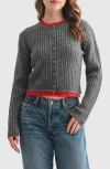 Lush Contrast Cable Knit Cardigan In Multi