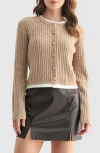 Lush Contrast Cable Knit Cardigan In Multi