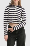 Lush Contrast Collar Stripe Cardigan In Multi