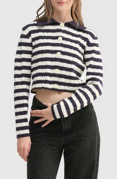 Lush Contrast Collar Stripe Cardigan In Multi