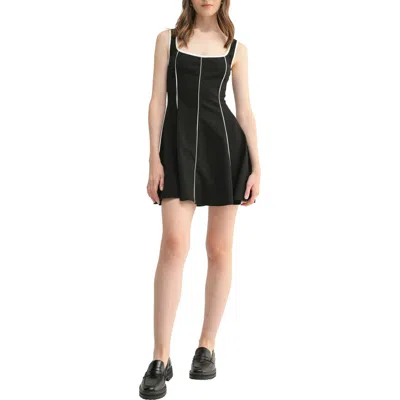 Lush Contrast Piped Fit & Flare Minidress In Black White