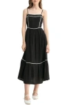 Lush Contrast Ric Rac Midi Dress In Black White