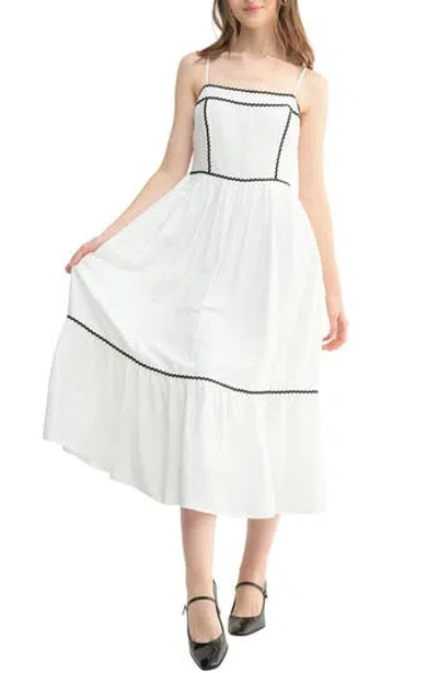 Lush Contrast Ric Rac Midi Dress In White Black