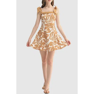 Lush Contrast Shoulder Tie Minidress In Brown