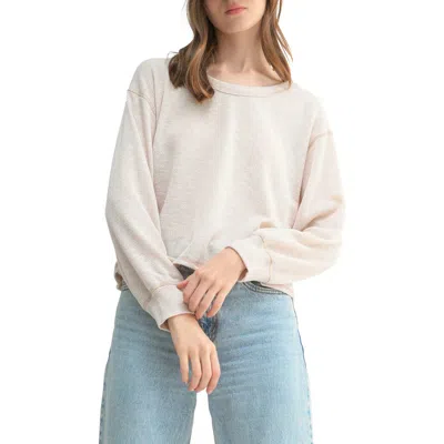 Lush Contrast Stitch Long Sleeve Knit Top In Cream