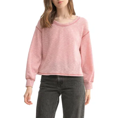 Lush Contrast Stitch Long Sleeve Knit Top In Light Pink