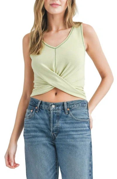 Lush Contrast Stitch Twist Front Tank In Pale Green