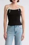 Lush Contrast Tie Strap Tank Top In Black