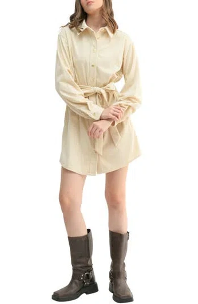 Lush Corduroy Belted Shirtdress In Cream