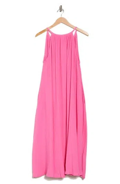 Lush Cotton Gauze A-line Maxi Dress In Hot Pink