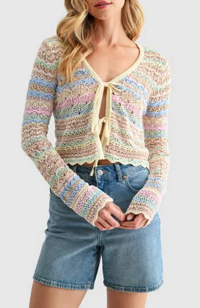 Lush Crochet Lace Tie Front Top In Multi