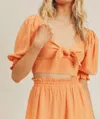 LUSH CROPPED SWEETHEART TOP IN TANGERINE