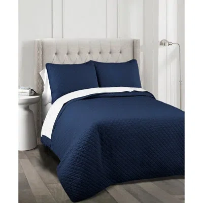 Lush Decor 100% Cotton 3 Piece Comforter Set In Navy