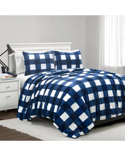 Lush Decor 3pc Plaid Lightweight All-season Comforter Set In Navy